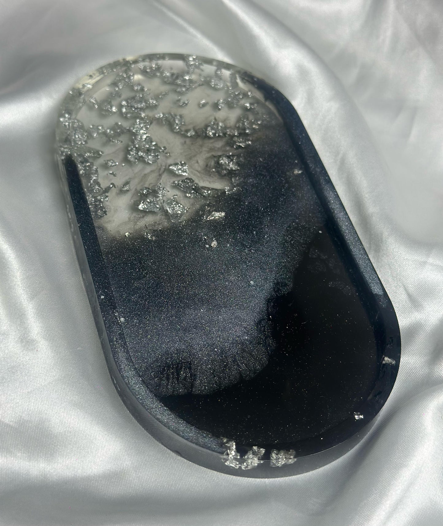 Black and silver resin oval tray
