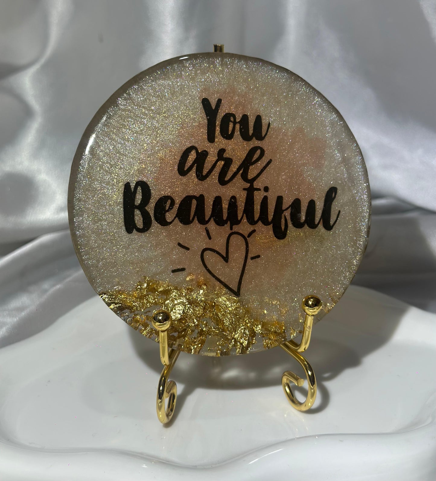 You are beautiful beige resin coaster