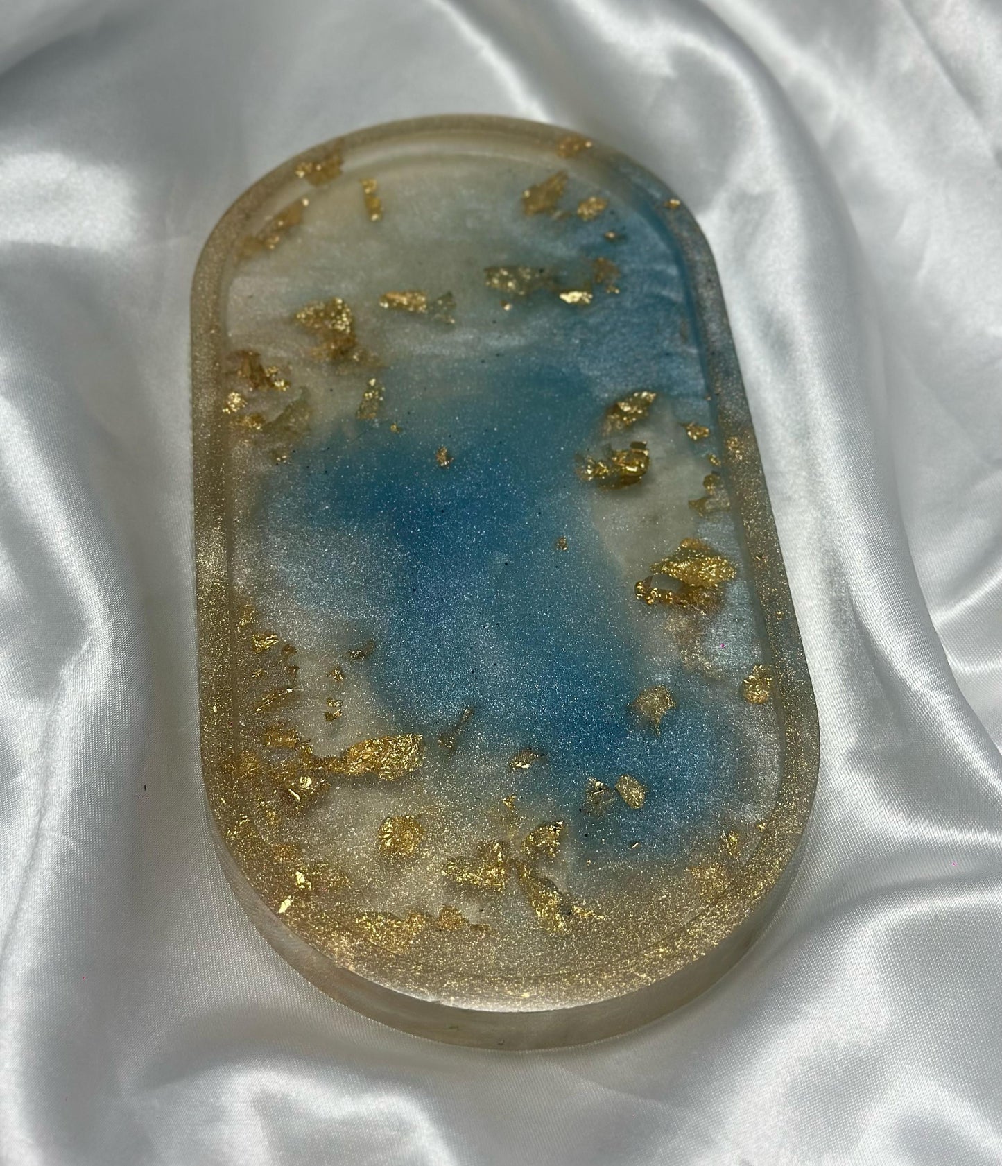 Blue and gold resin oval tray
