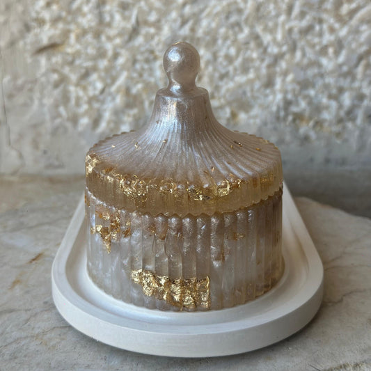 Beige and white with gold Resin Jar