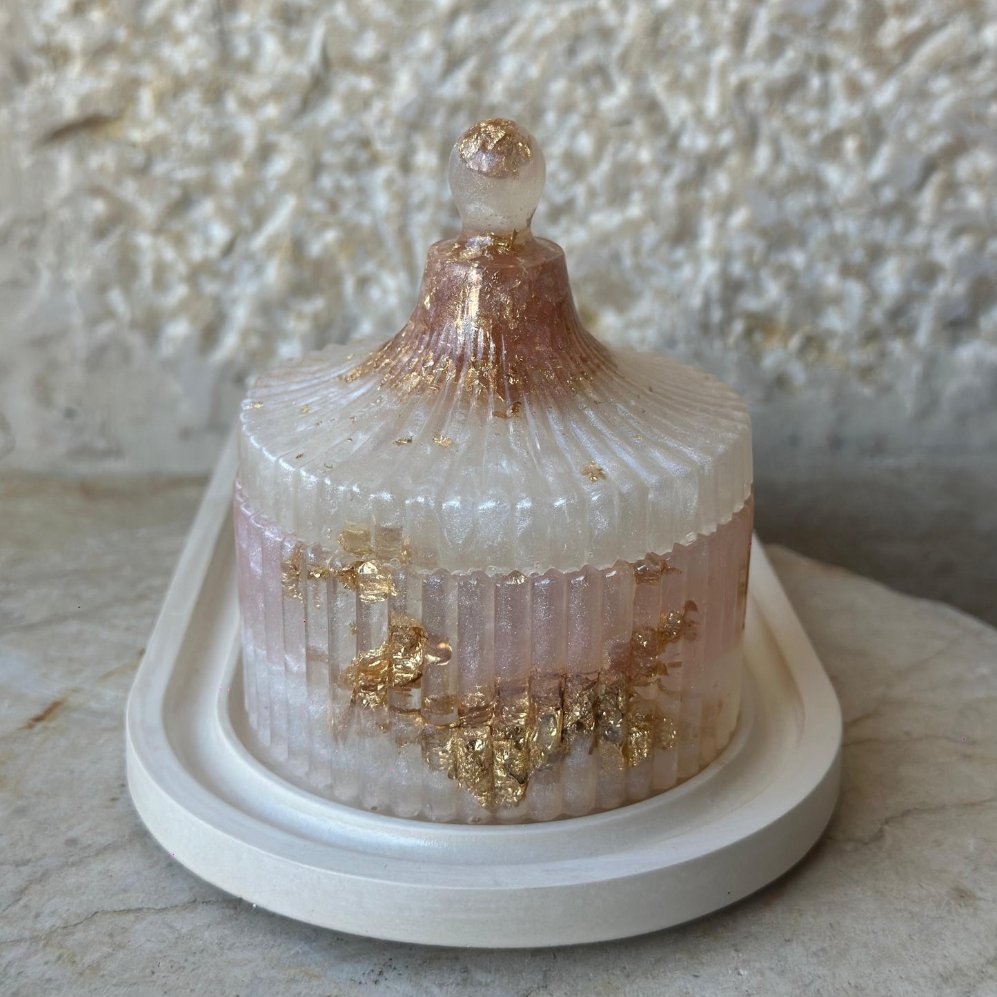 Pink and white with gold Resin Jar