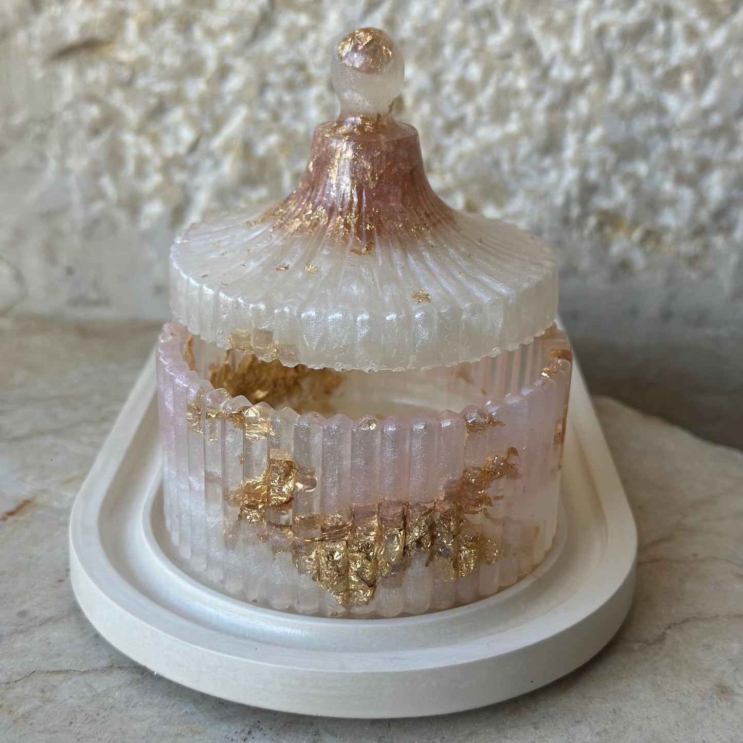 Pink and white with gold Resin Jar