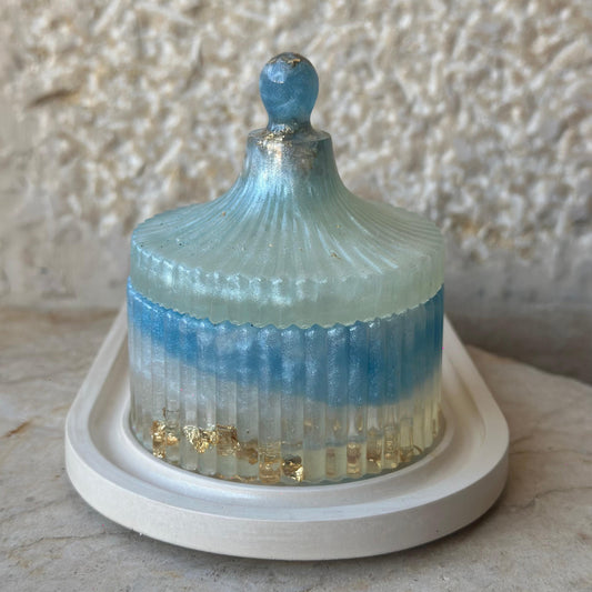 Blue and white with gold Resin Jar