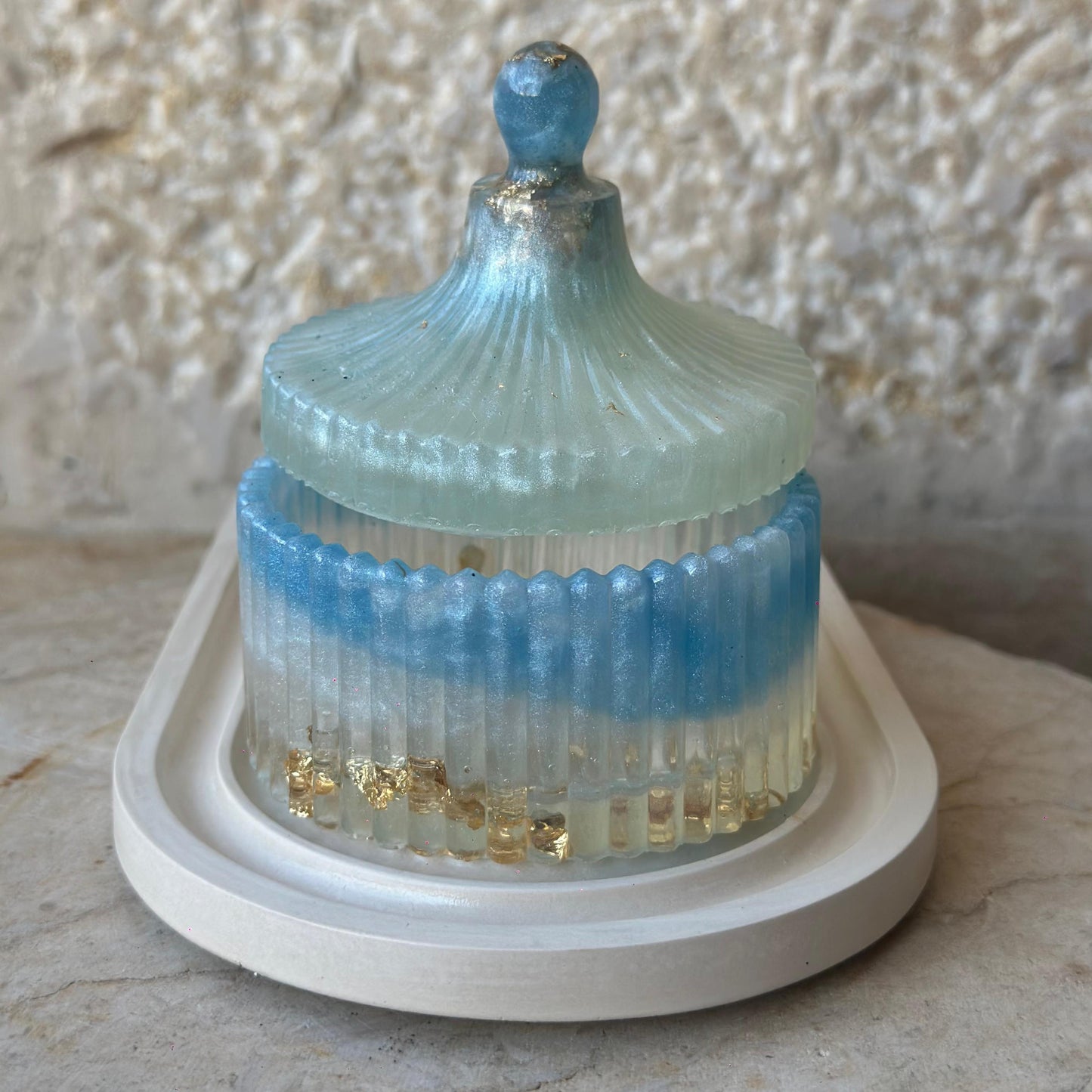 Blue and white with gold Resin Jar