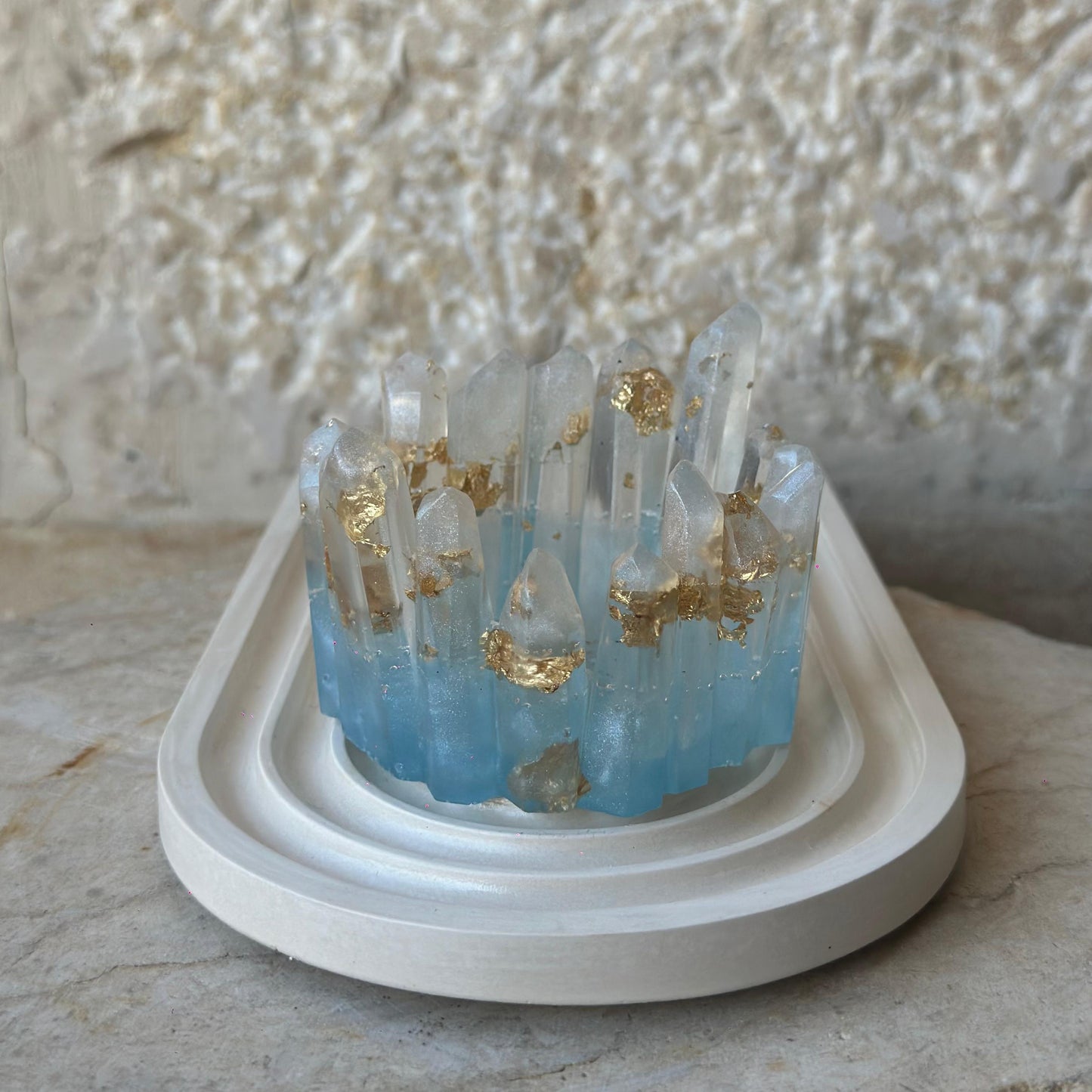 Blue and white with gold Resin Candle Holder