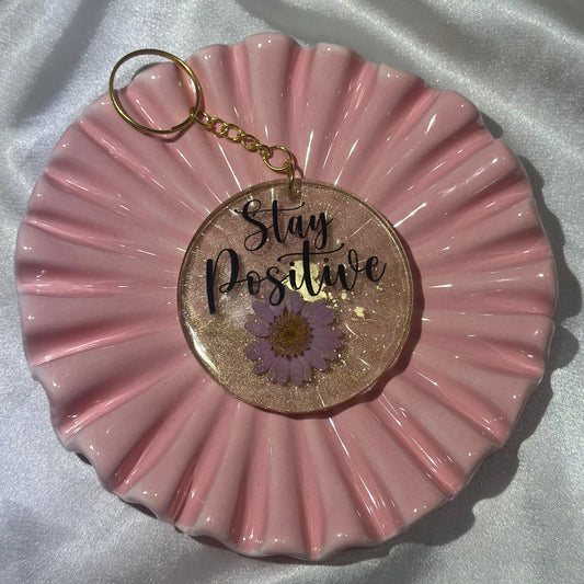 Stay positive gold keychain