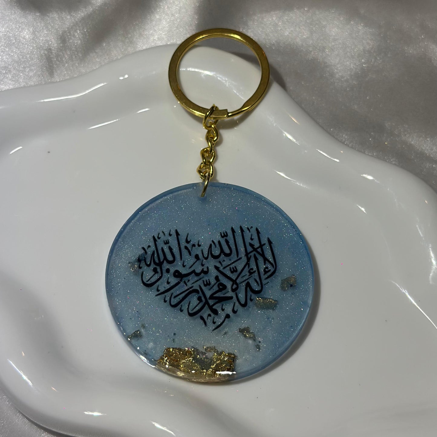 Quraan heart text light blue keychain