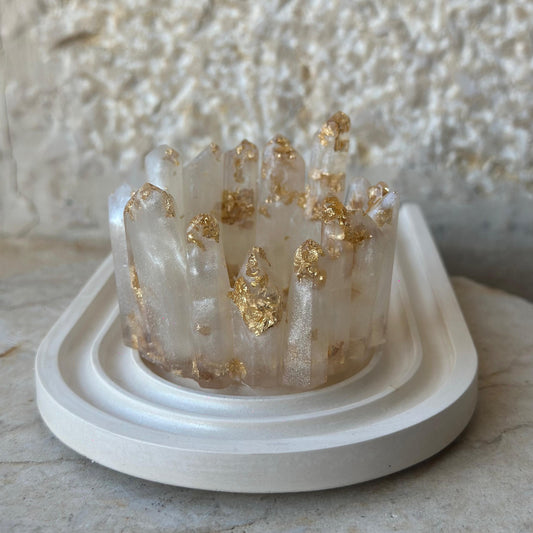 Offwhite with gold Resin Candle Holder