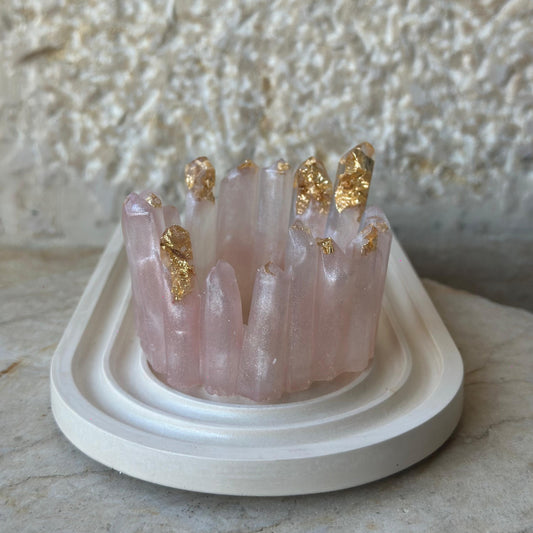 Pink and white with gold Resin Candle Holder