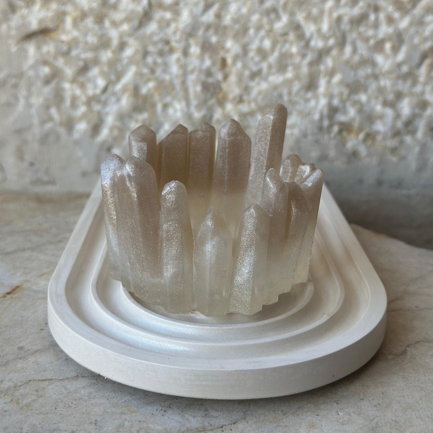 Beige and white Resin Candle Holder